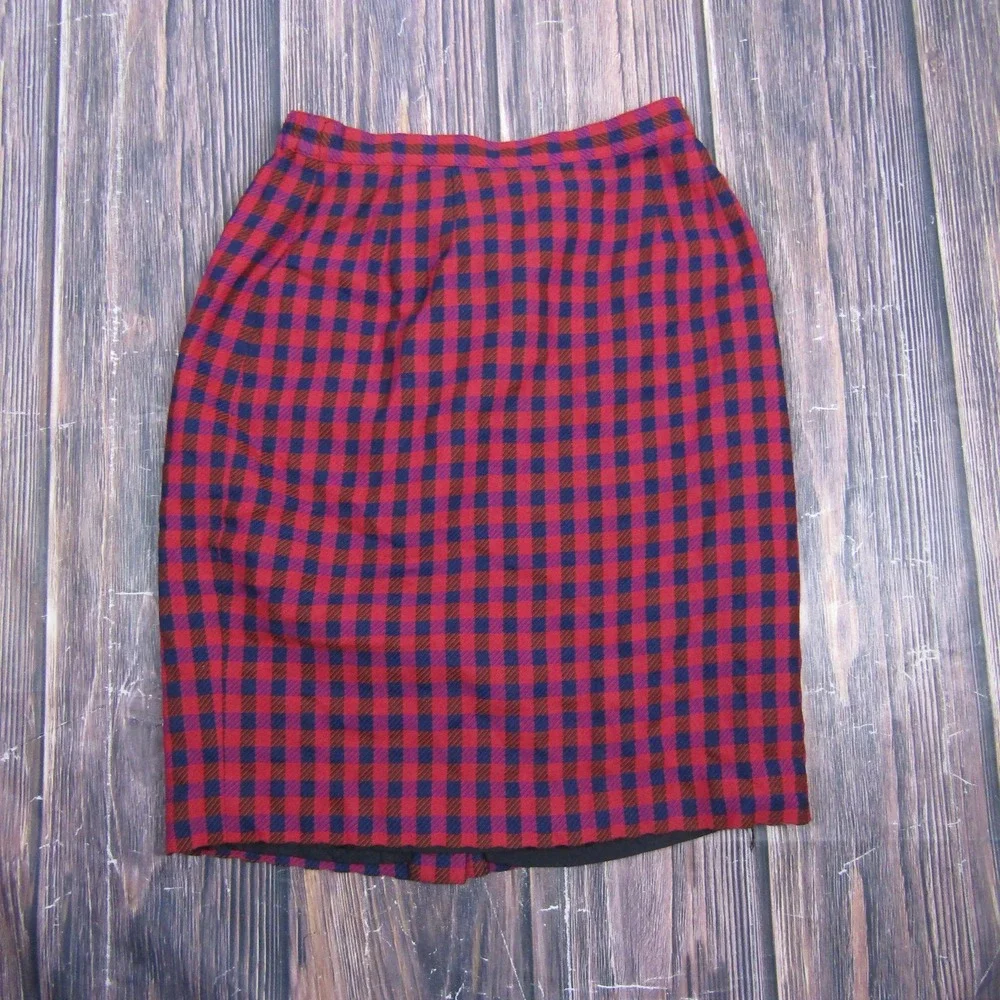 Patricia Magala Skirt Womens 8 Red Plaid Pencil Knee Length Lined Tweed Work